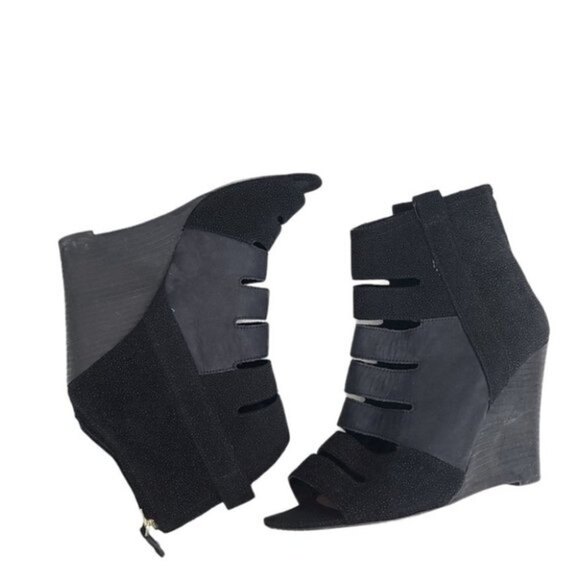 Rebecca Minkoff Sonny Wedge Leather Cut Out Open Toe Booties 8.5M - Picture 4 of 10